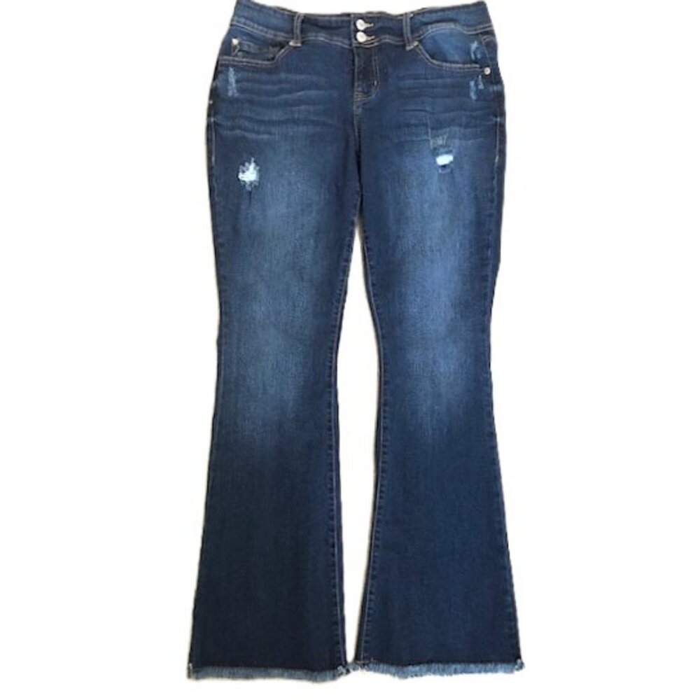 Torrid Flare Jeans Women’s 14W Dark Wash Stretch Distressed Raw Hem